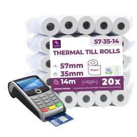 Ec-Cash Thermal Rolls 57 mm x 14 m x 12 mm - Till Rolls - Thermal Paper - Receipt Rolls for ATM - Credit Card Readers (57 x 35 x 12) (20 Rolls)