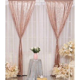 2Pieces Sequin Backdrop 2ftx8ft(60x243cm) Shiny Seamless Photo Booth Curtain for Party Wedding Decoration Photo Background, Rose Gold