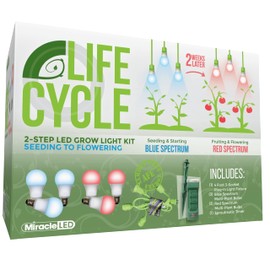 Miracle LED Plant Life Cycle 3-Socket Synchronized Grow Light Kit with 3 Blue Spectrum and 3 Red Spectrum Multi-Plant Bulbs with Sproutmatic Timer Controls