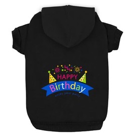 Izefia Dog Hoodie Dog Hoodies for Small Dogs Clothes Happy Birthday Gift Fleece Sweater Winter Sweat Shirt Warm Cotton Dog Hoodie for Small Dog Medium Dog Cat Black S