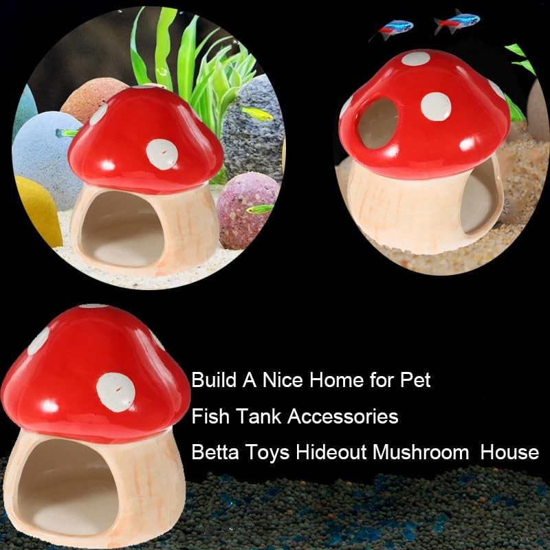 Mairuker Fish Tank Decor, Mushroom House Aquarium Decorations, Ceramic Betta
