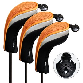 Andux Golf Hybrid Club Head Covers with Interchangeable No. Tag Pack of 3 (MT/HY07 Black/Orange)