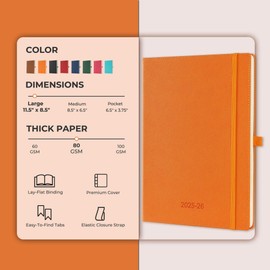 IN-LUXPRO Weekly Monthly 2025-2026 Planner (July 25-Dec 26),11.5"x8.5",18 Months Agenda Plan with Month Tabs & Pocket,Expenses/Note Pages, Academic Calendar with Vegan Leather Cover,Orange