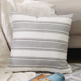 NATUS WEAVER 1 Piece Small Stripe Pillow Case Soft Faux Linen Square Decorative Mini Throw Cushion Cover Pillowcase with Hidden Zipper for Sofa Car Couch Living Room 14" x 14 "