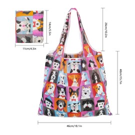 ALLY-MAGIC Foldable Eco-Friendly Shopping Bag,Waterproof Tote Shopping Bag Reusable Shopping Bag Grocery Shopping Cloth Bags for Shopping Travel Picnic Y4-YHSND (Dog)