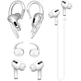 JNSA [Never Lose Your Air Pods Pro] Anti Slip Set, Sport Ear Hook Compatible with Air Pods Pro + Air Pods Pro Earbuds Ear Hooks Cover + Strap Compatible with Air Pods Pro [3in1] (White)