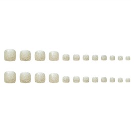 False Toenails Artificial False Toe Nails Acrylic Press On Toenails with Glitter Design for Women and Girls Stick On Toe Nail Tips False Toenails Full Cover 24pcs/set