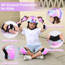 Kids Helmet, Toddler Bike Helmet with DIY Stickers Unicorn Knee Pads and Elbow Pads Set Adjustable Protective Gear Set for Girls Age 3-5-8 Years fit Roller Skates, Bicycle, Skateboarding, Scooter