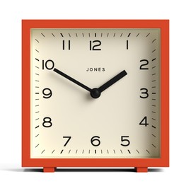 Jones Clocks® 'Disco' desk clock – sleek square design in orange, stylish and easy to read for shelf, table, mantel or bedside
