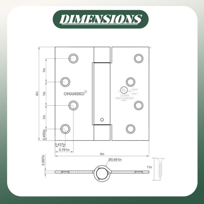 2 Pack Self Closing Door Hinges 4 inch Matte Black
