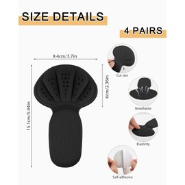 TPZORJX 4 Paar Fersenpolster-Einsätze Fersengriffe Schuhe Polster zu Große Schuhe Selbstklebende Fußpolster Polster Schuheinlagen Hintere Einlegesohlen Anti-Blasen-Schuheinlagen Fersenschutz-Schwarz