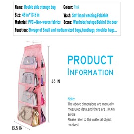 AARAINBOW 2 Packs Hanging Handbag Purse Organizer for Closet, Womens Purse Storage Organizers, Hand Bag Organizer Holder 8 Pockets Space Saving, 46 L x 13.8W (C-Gray Pink)