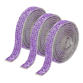 MECCANIXITY 3 Rolls 3 Yards 8mm Self Adhesive Crystal Rhinestone Diamond Ribbon for Arts & Crafts Project, Wedding Cakes, Birthday Decorations Purple