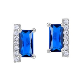 Silvershake 6X3mm Created Baguette Shape Sapphire Blue White Gold Plated 925 Sterling Silver Minimalist Trendy Chic Stud Post Earrings September Gemstone Birthstone Jewelry for Women, Sterling Silver