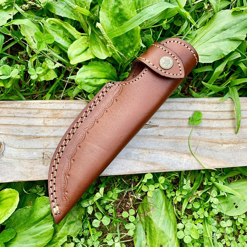 9" long custom handmade leather sheath fits up to 5"—6"