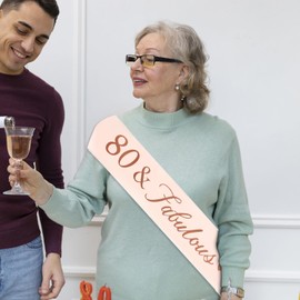 CHEERYMAGIC 80th Birthday Sash, Rose Gold Birthday Satin Sash for 80 Birthday Decorations Women Birthday Gift Party Accessories A3AXFAB (80 fabulous)