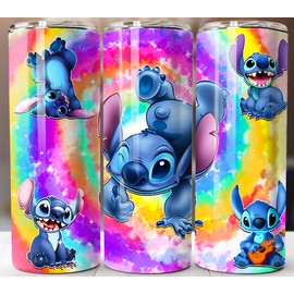 Slide Lock Stitch Tumbler Tie Dye 20oz Insulated Stainless Steel Travel Mug Cup Straw Lid