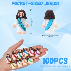 100PCS Little Jesus Figures – “Jesus Loves You” Mini Figurines in Bulk, Hide and Seek Sunday School Religious Party Favors Gift for Easter Egg Stuffers