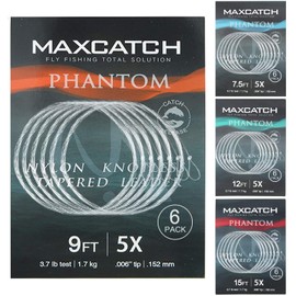 Maximumcatch Fly Fishing Tapered Leader with Loop: 15ft/12ft/9ft/7.5ft,5 PCS (0X-7X) (7.5ft, 4X (5pcs))
