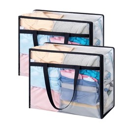LNJLVI Bolsas para Guardar Ropa Transparentes 40L 75L Bolsas Almacenaje Plegable de PVC, Cajas Almacenaje con Asas Organizar para Mantas Ropa Juguetes y Mudanzas(Negro-2 paquetes,40L)
