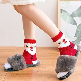 TaimeiMao Christmas Socks 6 Pairs, Christmas Socks Women, Fluffy, Cuddly Socks, Christmas Socks, Gift, Bed Socks, for Fireplace, Decoration, Red
