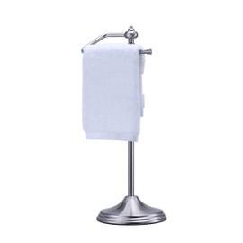 SunnyPoint Heavy Weight Metal Fingertip Towel Holder Stand for Bathroom, Kitchen, Vanity and Countertops; Hanging Bar is 14.2" Height (Satin Nickel, 15.6" x 5.6" x 5.6")-Easy Assembly Required.