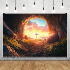 DASHAN 7x5ft Easter Tomb Backdrop God Bless Resurrection Photo Backdrop Christian Holy Light Banner Jesus Christ Baptism Backdrop Decorations Church Photo Booth Props