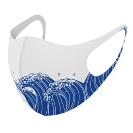 igsticker 009801 Design Mask, Set of 2, Polyester, Washable, Cloth Mask, XL Size, For Men, Japanese Style, Japanese Pattern, Sea