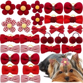 20 lazos para el pelo para perros pequeños con bandas de goma, lazos rojos para el pelo de cachorro, mezcla hecha a mano, lindos lazos para perros para día festivo, accesorios para el pelo