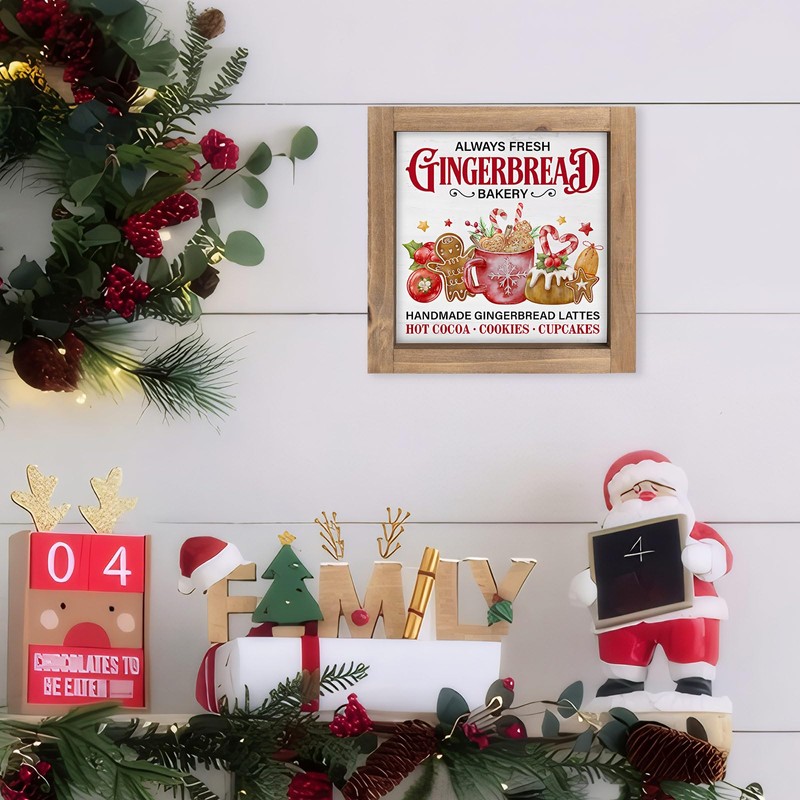 pechpell Gingerbread Christmas Baking Decorations, 6 Inch Wooden Gingerbread Bakery