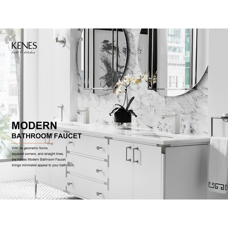 KENES Single Handle Bathroom Sink Faucet, Brushed Nickel Vanity Faucet
