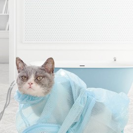 LAKYMIE 2Pcs Cat Bath Bag Adjustable Cat Grooming Bag Anti Scratch and Bite Cat Shower Net Bag for Bathing Ear Cleaning Nail Trimming