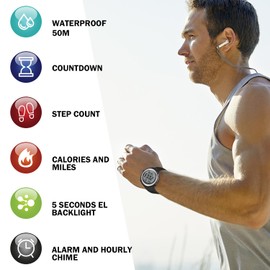 Hearkent Waterproof Pedometer Watch No APP with Light, Digital Display Step Counter Watch for Calories Seconds Alarm Steps, Fitness Tracker Watch for Men Women(Green)