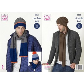 King Cole 5265 Knitting Pattern Mens Scarf Snood and Hats in Big Value DK