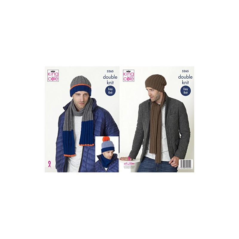 King Cole 5265 Knitting Pattern Mens Scarf Snood and Hats