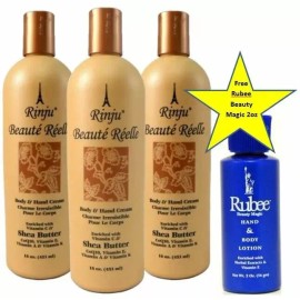 Rinju Beaute Reelle Body & Hand Cream 16oz - 3 Pack with Free Rubee 2oz,VitaminE