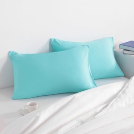 Toddler Travel Pillow Cases Set of 2, 600 Thread Count 100% Egyptian Cotton Pillow Covers for Boys and Girlswith Zipper Closure, 12" x 16" (Aqua, Zipper Closure -12" x 16")