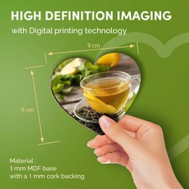 Destination Vinyl ltd Great Coasters (Set of 4) Heart - Green Tea Cup Healthy Organic Drink Glossy Coasters/Tabletop Protection for Any Table Type #21658