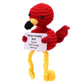 TOYMIS Mini Positive Funny Crochet Flamingo, 5.12x2.76in Wool Knitted Flamingo Encourage Doll Crochet Motivational Animals Toy Inspirational Gifts for Friends Families Daughter