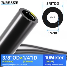 TAILONZ PNEUMATIC Black 3/8 Inch OD 10 Meters PU Air Tube Pipe Hose Pu Air Hose for Air Line Tubing or Fluid Transfer Tubing