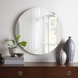 CLBA 24 inch Beveled Bathroom Mirror, Frameless Round Mirror, 1" Polished Beveled Edge Wall Mirror, Beveled Circle Mirror for Bathroom, Living Room, Bedroom