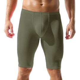 Men's Transparent Half Tights Leggings Sheer Swimwear Shorts Trunks Pant(Green M)