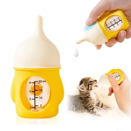 Rock Tech Ergonomic Pet Nursing Bottle,Puppy Bottles for Nursing Puppy Milk - 20ml Slow Flow Kitten Bottle Feeding kit for Newborn Kittens/Puppies/Small Animals, Easy-Clean Silicone Feeder (‌Yellow‌)