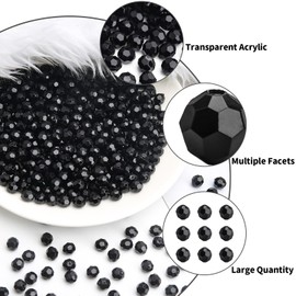 BONNY BOXX 2000pcs 4mm Acrylic Faceted Round Crystal Beads Solid Black Loose Spacer Craft Beads for DIY Bracelet Necklace Earring Keychain Jewelry Making Bags Decoration