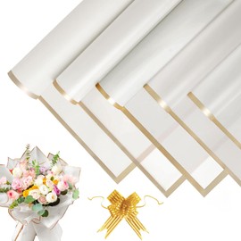 20 Sheets Bouquet of Wrapping Paper - Waterproof Wrapping Paper, Flower Paper with Ribbon, Floral Paper for Gift Wrapping, Flowers, Arts and Crafts (White, 58 x 58 cm)