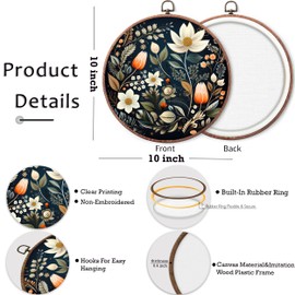 Vintage Floral Wall Art Decor, Botanical Canvas Prints, Round Framed Mid Century Modern Wall Decor for Bedroom Living Room Kitchen, 10x10 Inch Vintage Flower Artwork-A03