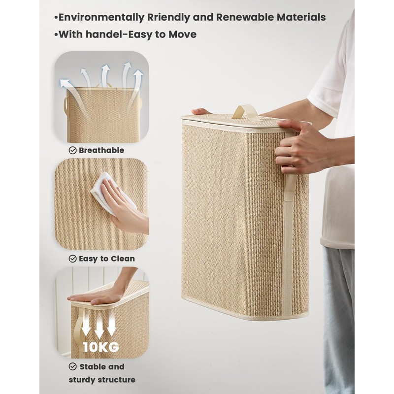 WAOHANAZ Bamboo Toilet Paper Storage Basket with Lid & Handle