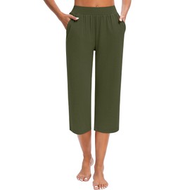 Huukeay 3 Pack Women's Capri Sweatpants, Cozy Wide Legs Cropped Capri with Pockets, Lounge Jogger Pants Workout Yoga Solid(Large,Black, Light Gray, Army Green)