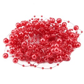 Beufee 10m/32.8ft Feet Fishing Line Artificial Pearls String Beads Chain Garland Flowers Wedding Party Decoration,Party Supplies Floral Centerpieces Decoration(Red)