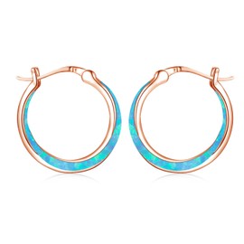 Opal Hoop Earring for Women 925 Sterling Silver Blue Opal Huggie Earring Rose Gold Small Opal Hoops Earrings Opal Hinged Hoop Earrings Jewelry Gifts 20mm